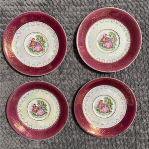 Vintage Royal Sealy Japan Porcelain Saucers "courting couple" Set Of 4